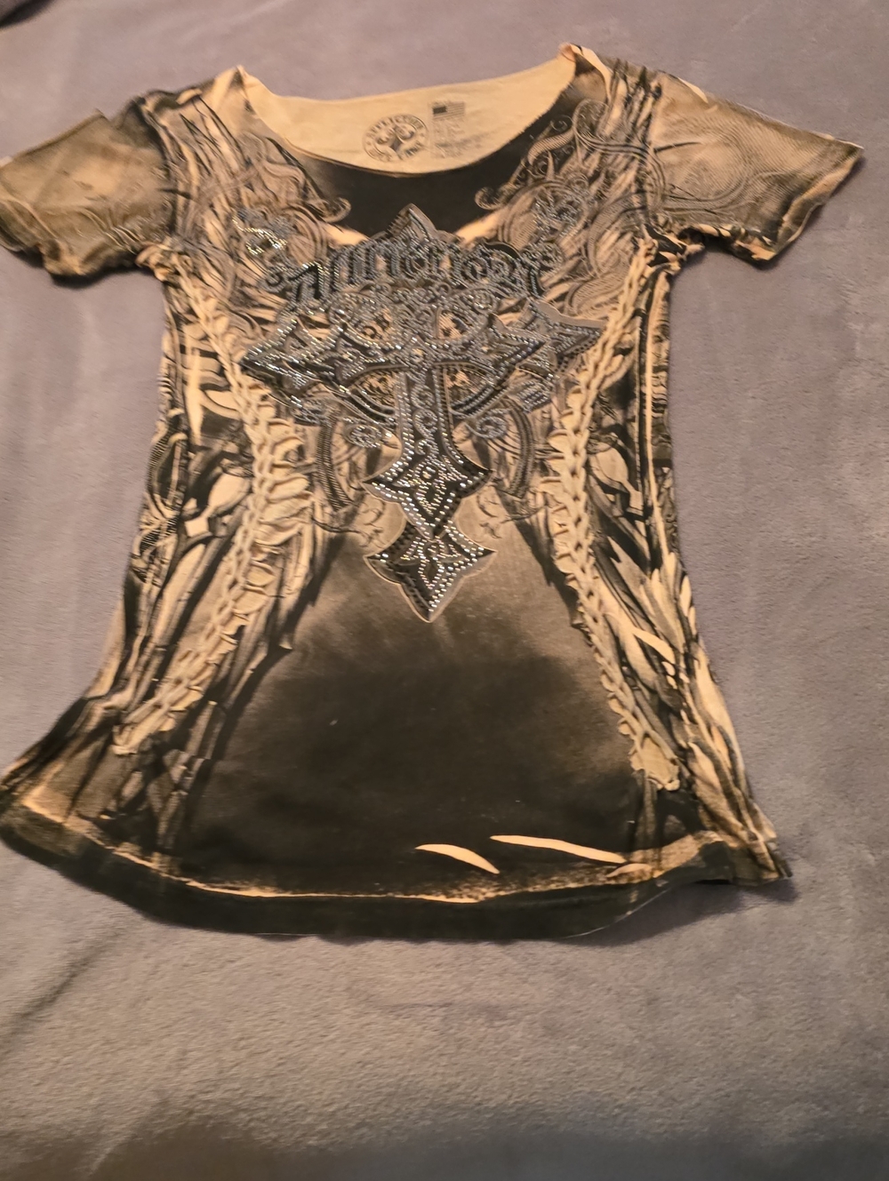 Affliction Women's Short Sleeve Graphic Tee - Black and Tan
